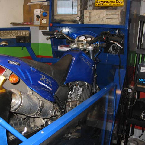 Image linking to the Rolling Road Tuning page for details of  and the  on offer there: Rolling road testing and setup using one of the latest Fuchs dyno units.  Get the most from your bike by getting the fueling and ignition curve just right for the way you want to use it.